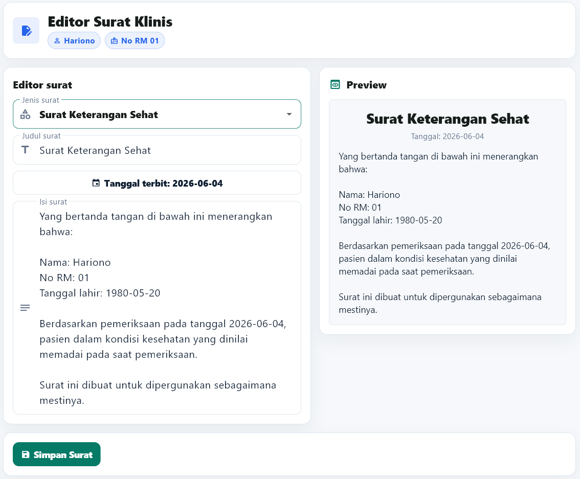 Screenshot surat keterangan sehat MedPraktik