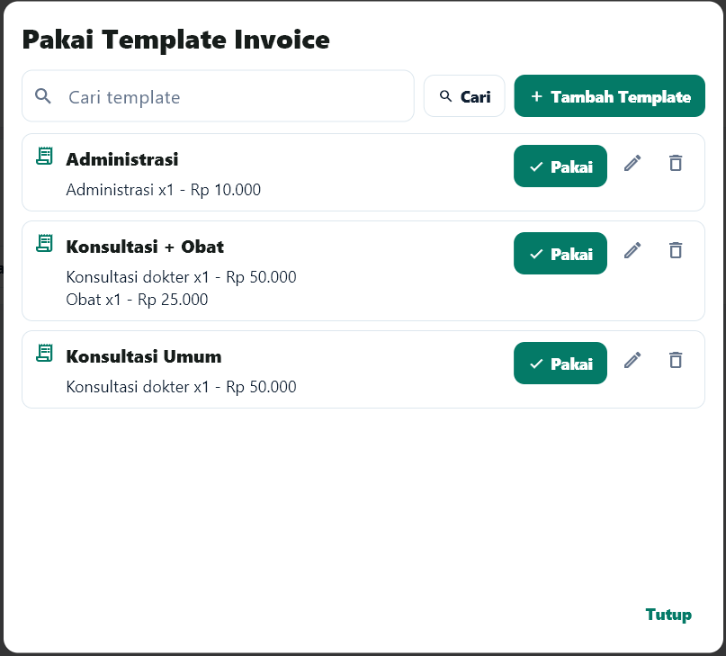 Screenshot template invoice MedPraktik