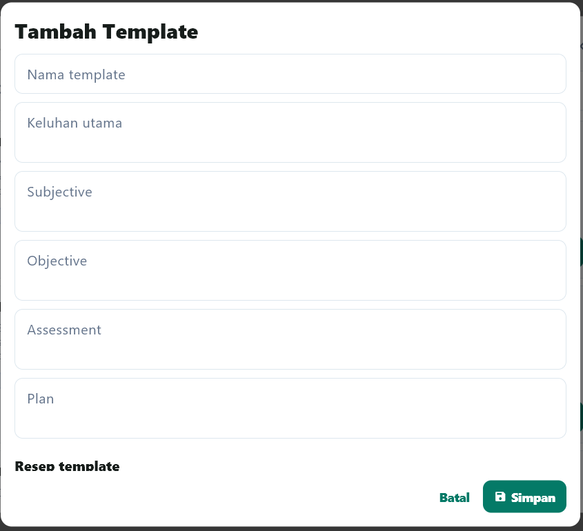 Screenshot tambah template SOAP MedPraktik